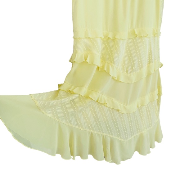 Three Floor Lemon Yellow Ruffle Chiffon Asymmetrical Flowy Sleeveless Dress Sz 2 - Picture 5 of 12